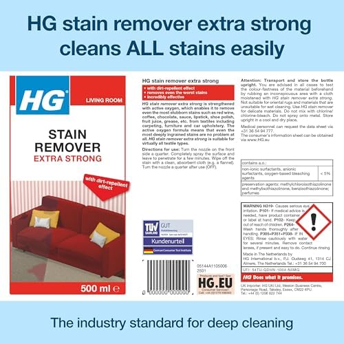  Extra Strong HG Stain Remover for Carpet & Upholstery - 500ml
| HG Stain Remover 500ml - Powerful Carpet & Upholstery C