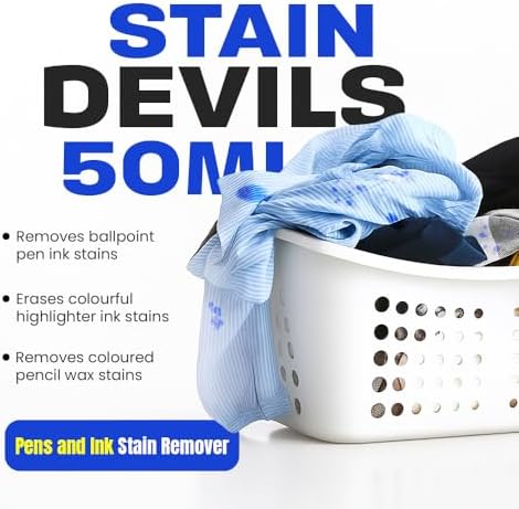 Stain Devils 50ml Gentle Pens and Ink Stain Remover Suitable for Washable and Non-Washable Fabrics - Removes Ballpoint, 