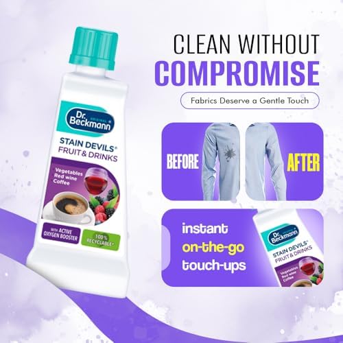 Stain Devils Red Wine, Tea, Coffee & Fruit Juice Stain Remover - 50ml Powerful Active Oxygen Booster for Clothes and Car