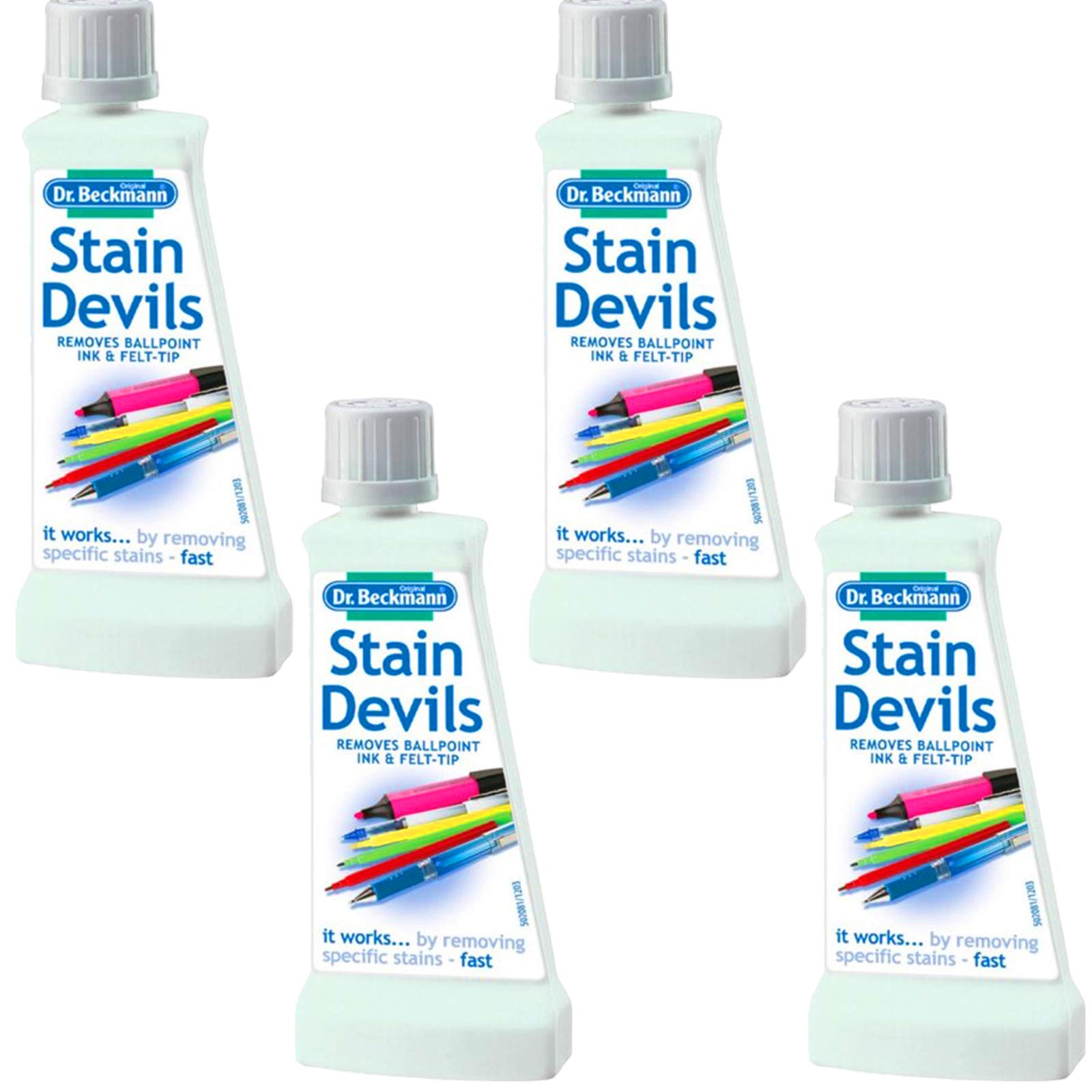  Dr Beckmann Stain Devils Ballpoint Ink & Felt Tip Pen Remover - Powerful Cleaner for Pens, Felt Tips, and Stains, 4 x 5