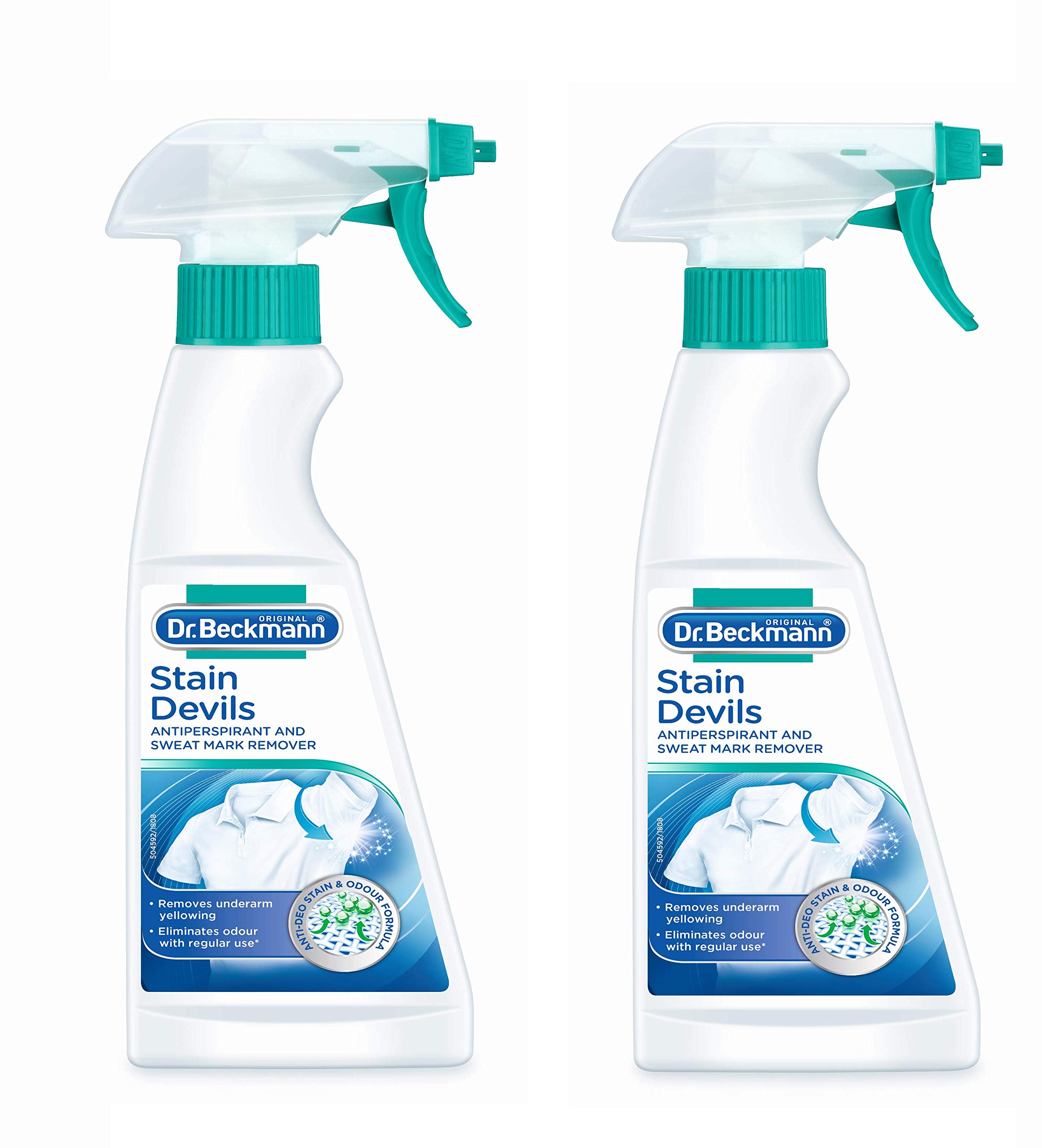 Dr Beckmann Stain Devils 2 x 250ml Antiperspirant & Sweat Mark Remover Spray for Men and Women on Laundry Day